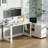Djerf 55" L-Shaped Wood Computer Desk Multi-Functional Desk with Storage Drawers and Bottom Pulleys