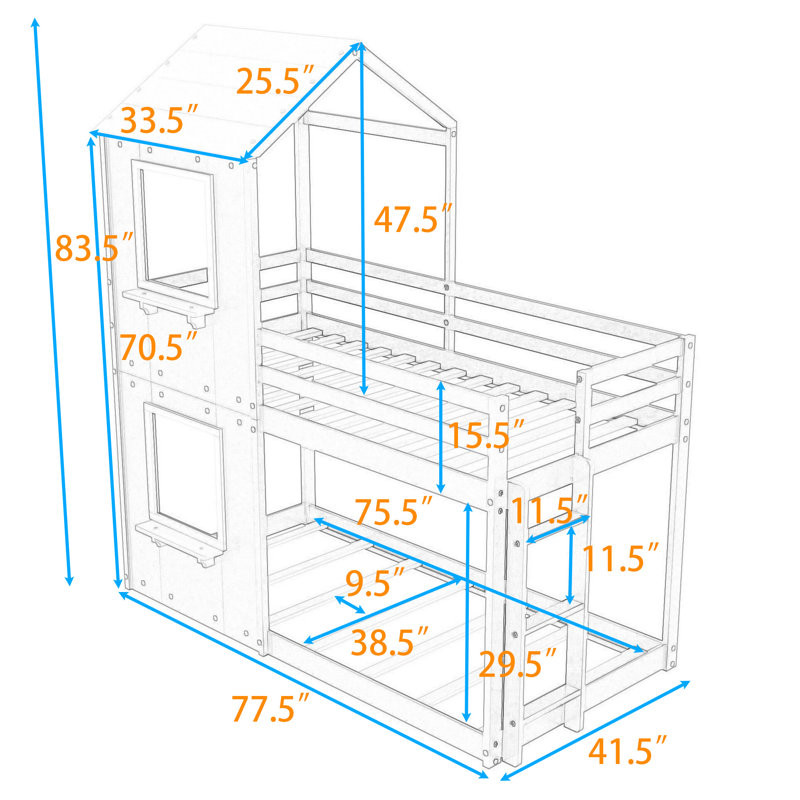 Playhouse Inspired Twin Over Twin Bunk Bed with Ladder, White