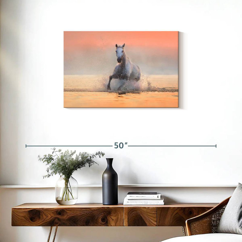 Brampt White Galloping Horse, 20" H x 30" W