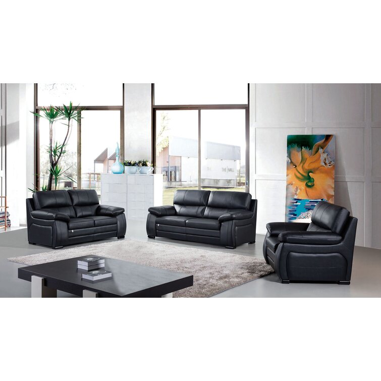 Sunset Trading Jayson 89 Inch Wide Top Grain Leather Sofa Black