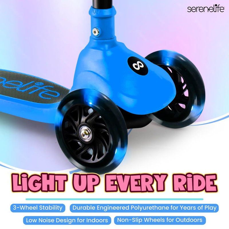 Trottinette pliable à 3 roues pour enfants - Trottinette pour enfants avec lumières à DEL intégrées et technologie Lean-to-Steer manœuvrable (bleu)