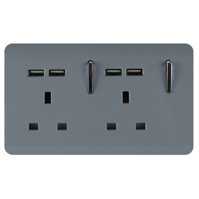 Trendi Switch 2 Gang 4 Port USB 2100mA Plug Socket