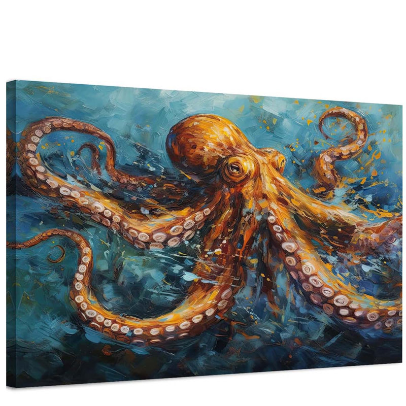 Bathroom Decor Octopus Wall Art For Coastal Room Decor Ocean Animal Canvas Prints Marine Life Painting., 30 cm H x 40 cm W