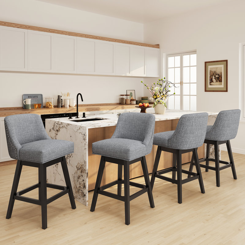 360°Bar Counter Stool with Solid Wood Frame, Light Gray