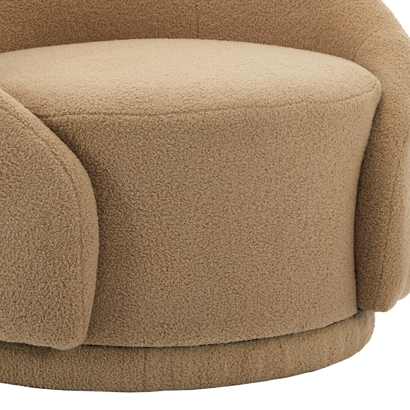 Aunna 89.2Cm Wide Swivel Barrel Chair, Light Brown Teddy