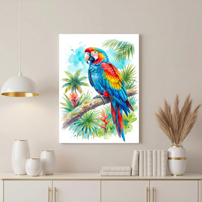 "Gallery Wrap", art mural sur toile pour le salon, la chambre à coucher, le bureau ou le vestibule - décoration murale décorative avec perroquet tropical