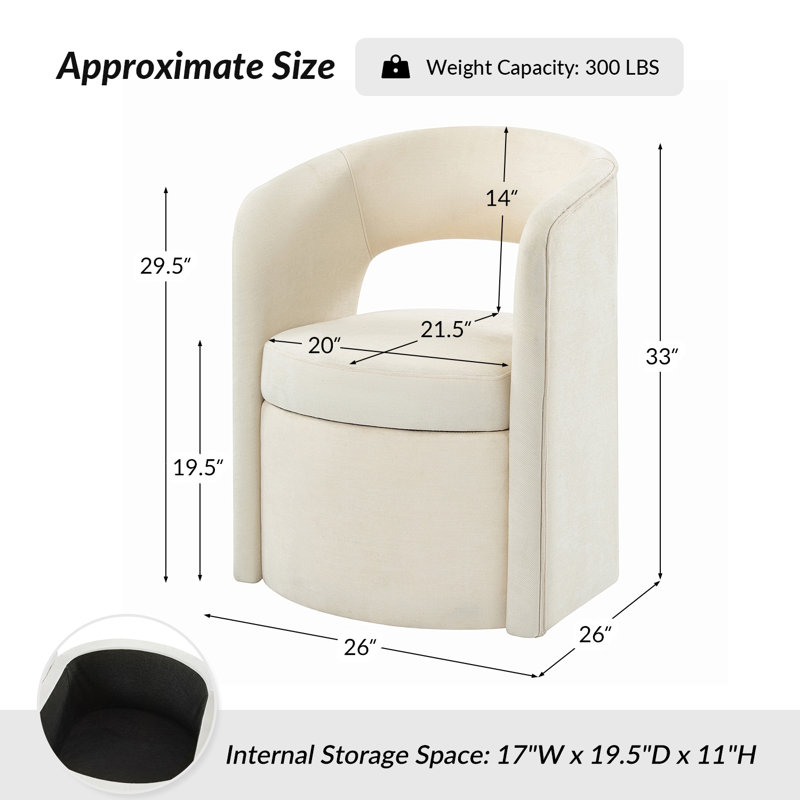 Chaise de salle à manger moderne avec rangement de 25,5 po Aadhira, Ivoire ivoire