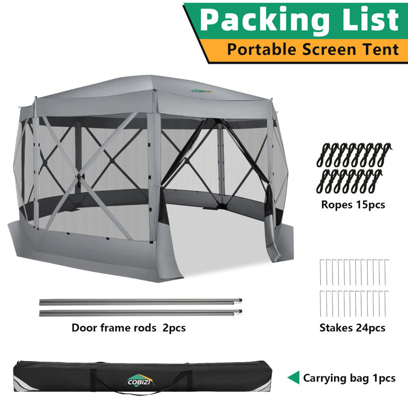 Très grande tente de pavillon escamotable avec moustiquaire 15 x 15 pi, Gris