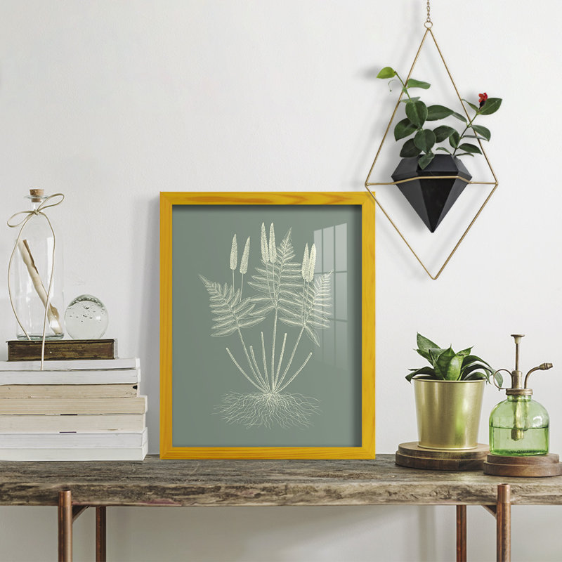 Ferns On Sage VII, encadré sur papier, H 15 po x l 12 po x P 1 po, Jaune