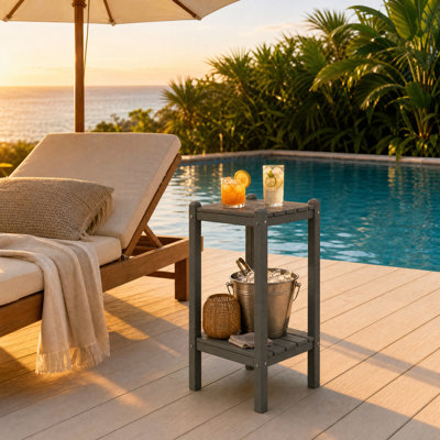 33.9" H HDPE Double-Tier Modern Gray Patio Side Table