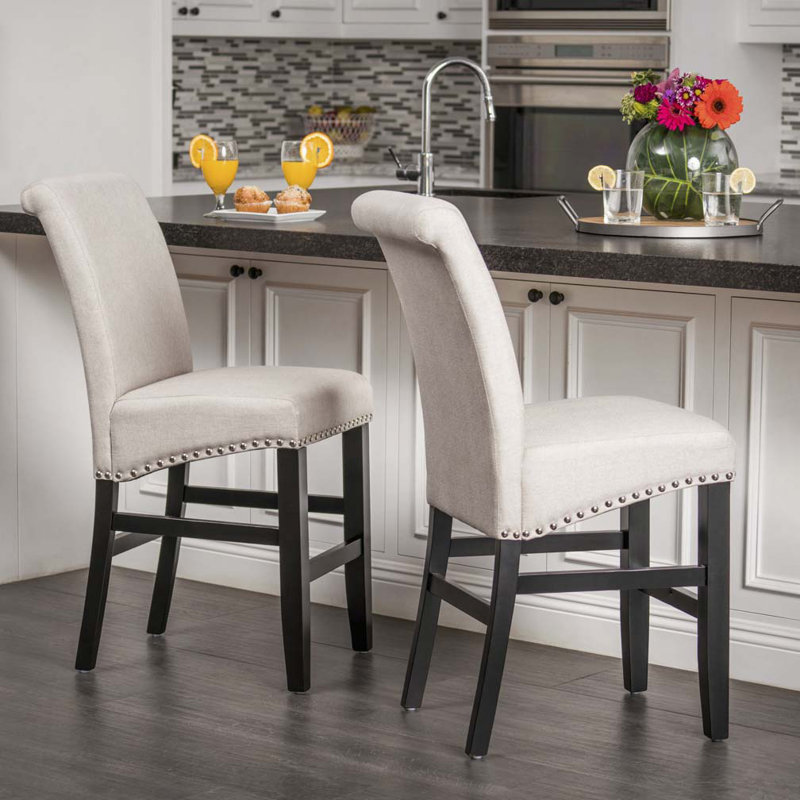 25" Height Bar Stools, wood Frame, Counter Stool (25” Seat Height), Gray