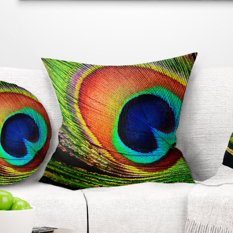 Coussin de photographie à plumes peacock, 18 po x 18 po, Coussin décoratif