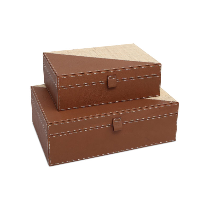 Leather & Raffia Box Set Of 2