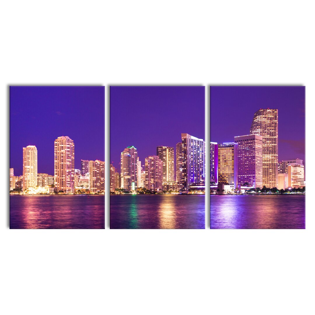 3-tlg. Leinwandbilder-Set Skyline of Miami, Florida