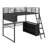 Modern Metal Loft Bed With Integrated LED Lighting, Study Table, And Quad Storage Shelves-947017276