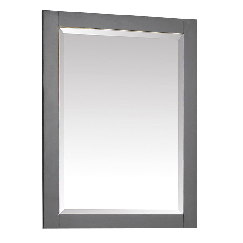 Mason Rectangle Solid Wood Beveled Mirror, Twilight Gray w/ Matte Gold, 32" H x 28" W