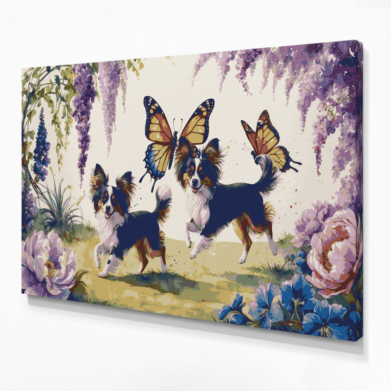 «Dogs Papillon Beige», art mural sur toile, H 24 po x l 36 po