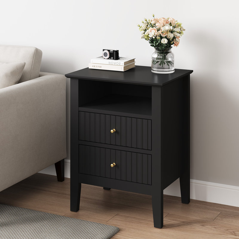 Amberrae 2 Drawer Bedside Table, Black