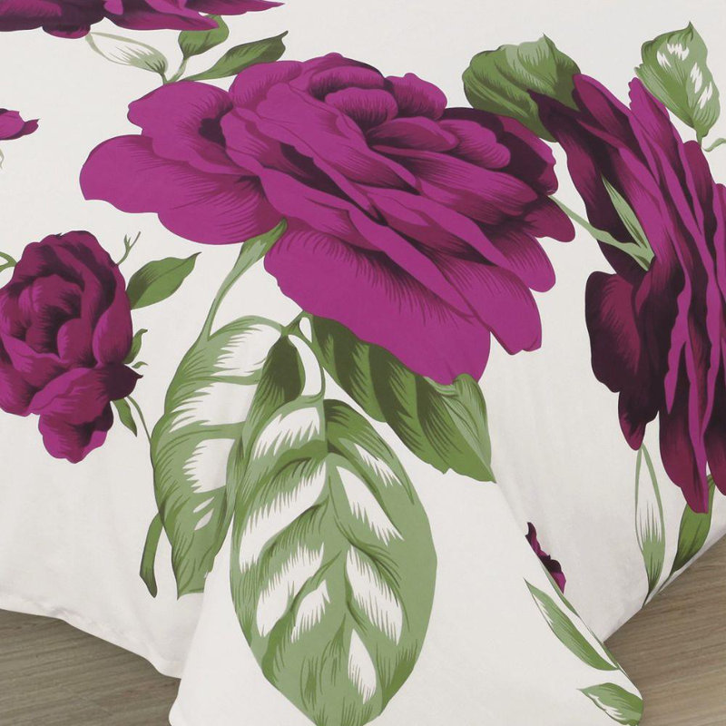 Arey Cotton Blend Floral Bedding with Pillowcases Included, Super King Duvet Cover + 1 Standard Pillowcase, Purple