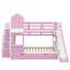Lit superposé double au-dessus de double avec escalier et glissade, lit superposé en bois avec tiroirs et tablettes, lit superposé de style château-1042665794-1042665793