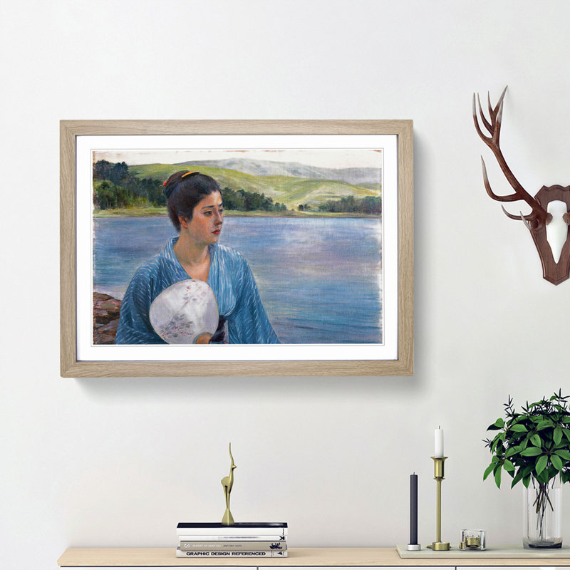 Lady with a Fan by Kuroda Seiki - Picture Frame Painting Print, 48cm H x 65cm W x 2cm D, Oak Framed