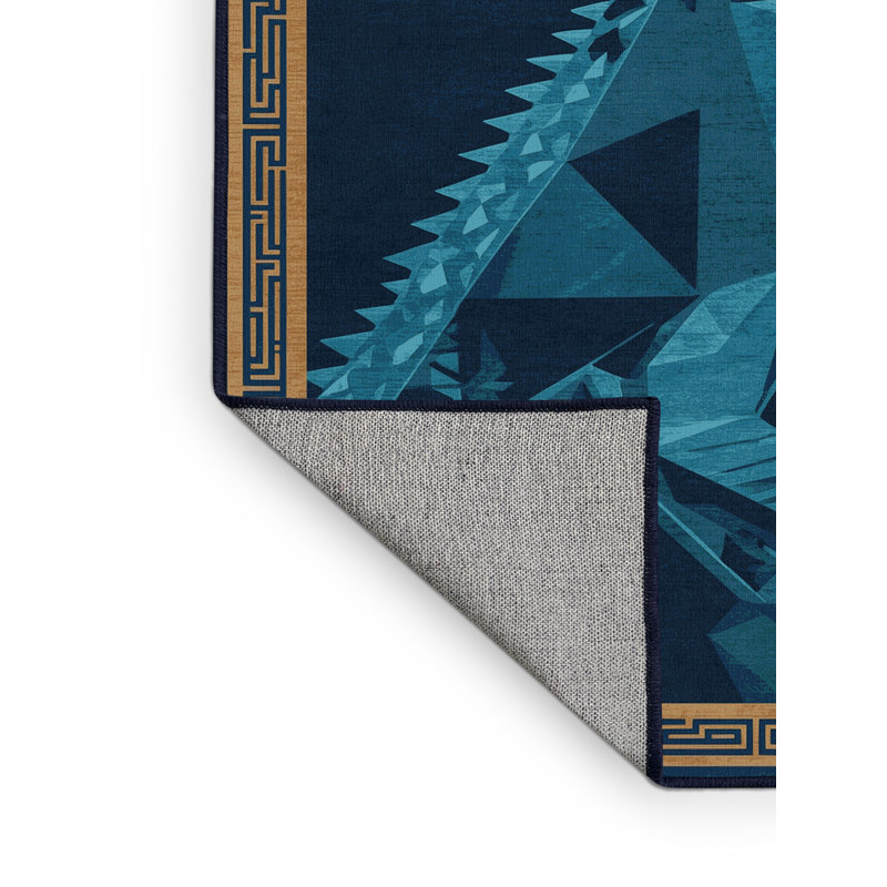 Tapis géométrique rustique bleu lavable à la machine Hamilton Sobek, 3 X 5