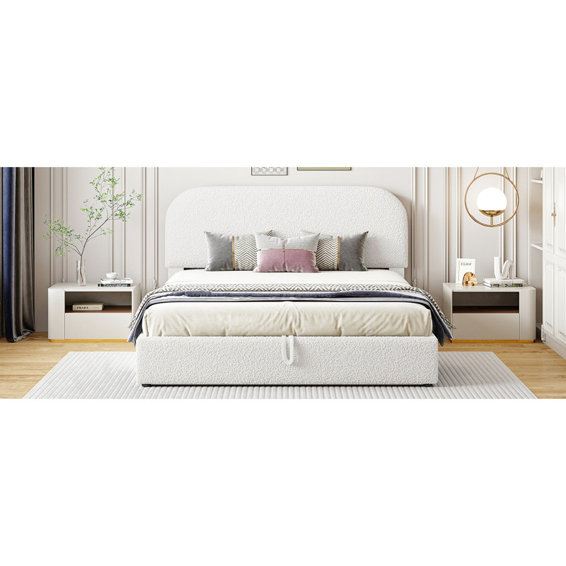 Lit de rangement hydraulique avec molleton doux pour grand lit - plateforme blanche, Grand lit