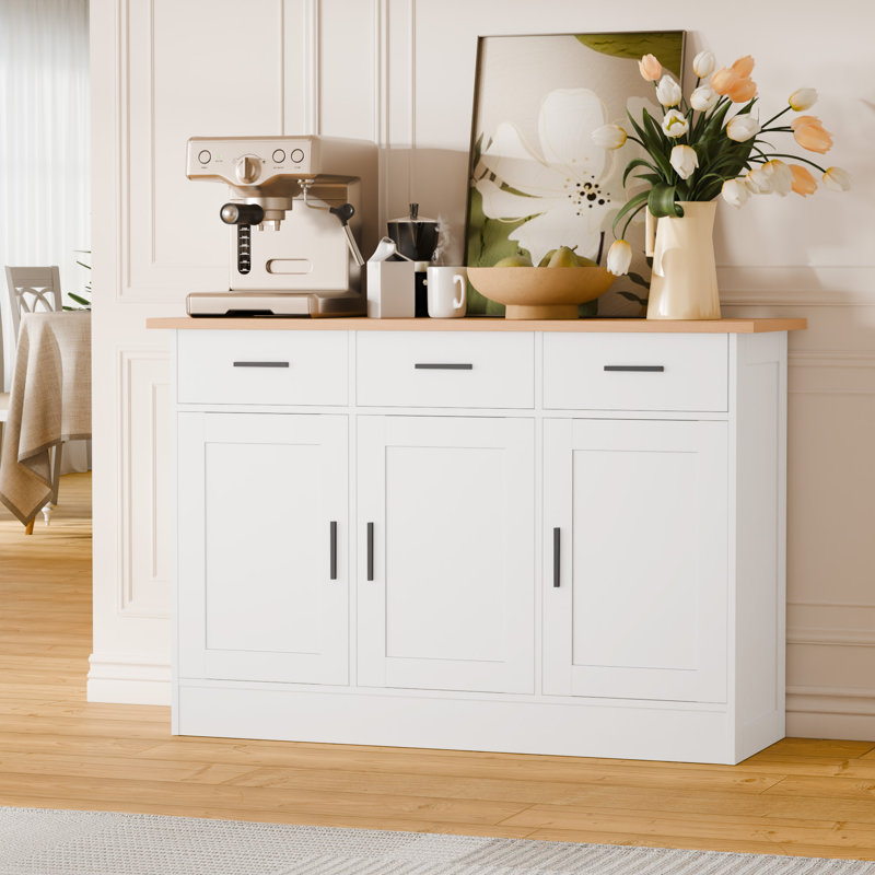Castillo 47.2" W 3-Drawer Sideboard with Adjustable Shelves, White