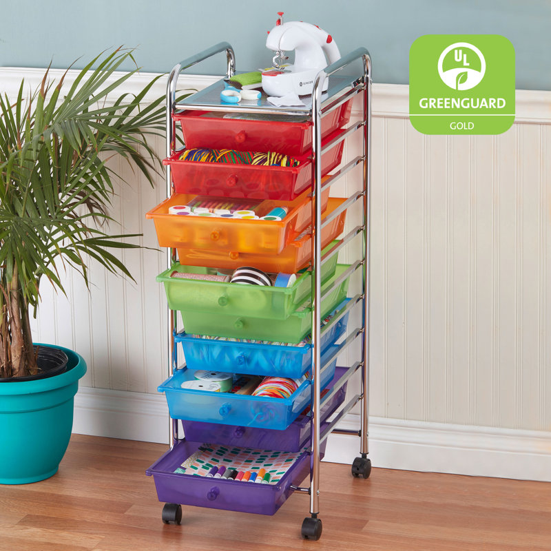 Assorted 10-Drawer Mobile Organizer with Chrome Frame