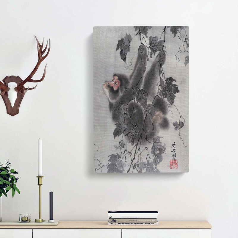 Monkey Hanging From A Tree by Kawanabe Kyosai - Wrapped Canvas Painting, 76cm H x 50cm W x 3cm D