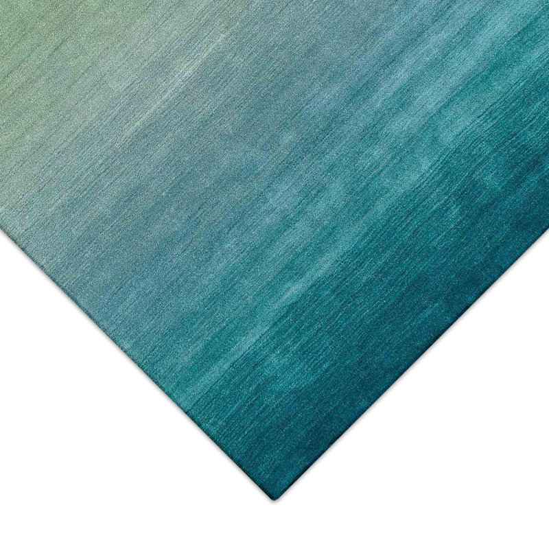 Tapis bleu turquoise en laine tissé à la main Wilfrido, Tapis de couloir 2 pi x 7 pi 6 po