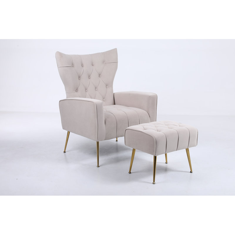 Wickham Upholstered Armchair with Ottoman, Beige