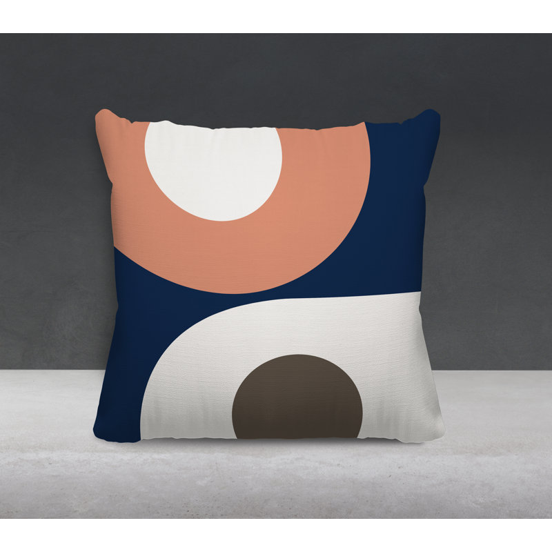 Coussin décoratif intérieur / extérieur Pitto, L 15 po x H 15 po, Saumon / beige / bleu marine