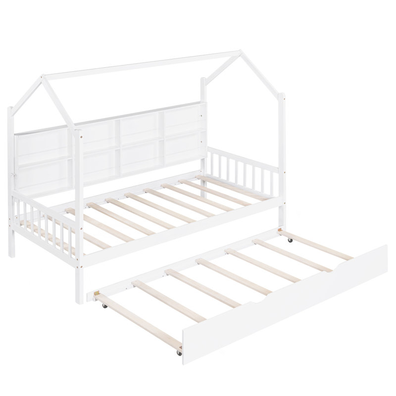 Lit simple en bois avec lit gigogne et lit pour enfant, Lit simple