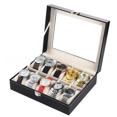 10 Compartments Leather Watch Collection Storag... - 9.84" x 7.87" x 3.15" - Leather - 1 Piece - Watch Box - Black - 10 Compartments