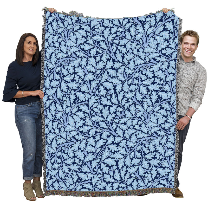 Couverture Pure Country Weavers William Morris Oak Tree Blues - Artisanat - Tapisserie tissée en coton - Fabriqué aux États-Unis (72 x 54)