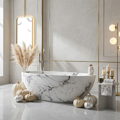 65" Texture Design Solid Surface Soaking Bathtub With White Interior (Made To Order)