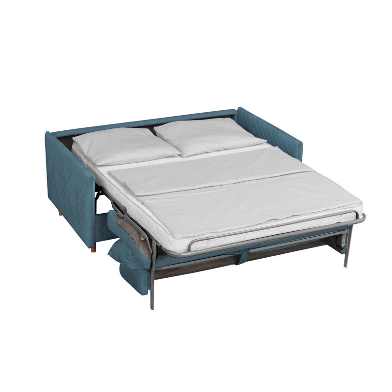 Melieck 2 Seater Velvet Sofa Bed with Mattress, Dark Powder Blue