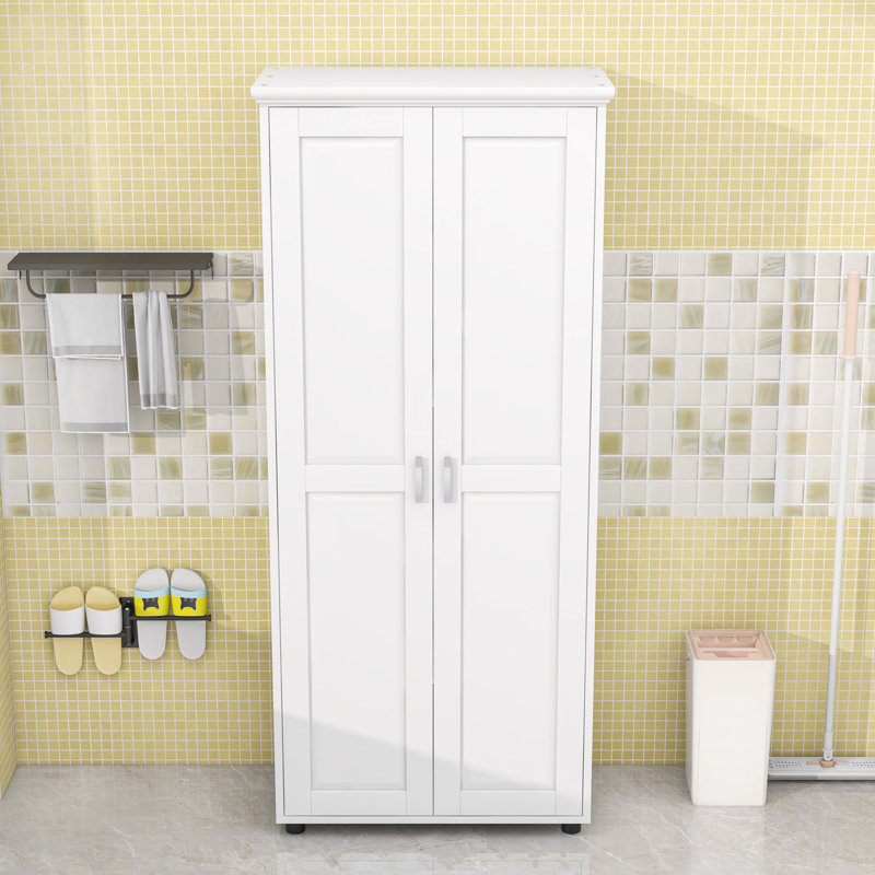 Stylish Wood Bathroom Storage Cabinet with Anti-Tipping Design, Adjustable Shelves and Ample Storage, White