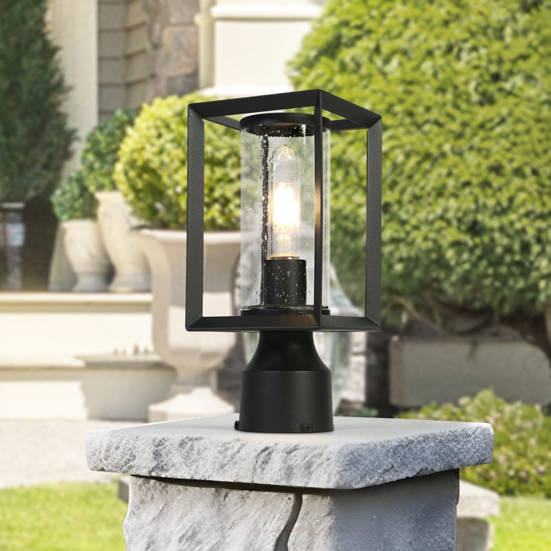 1 lampadaire extérieur à DEL noir à 1 lumière, verre sablé avec bulles pour endroits humides (paquet de 1)