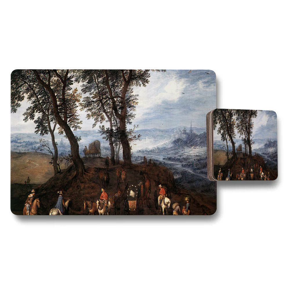 Placemat And Coaster Set Featuring Classic Landscape Painting Artwork