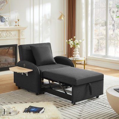 3 In 1 Sleeper Sofa Chair Bed With Adjustable Backrest & Foldable Table & USB, Type-C, Adjustable Recliner