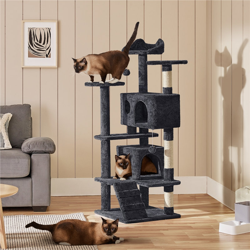 Multilevel Cat Tree Condo with Scratching Posts, Black