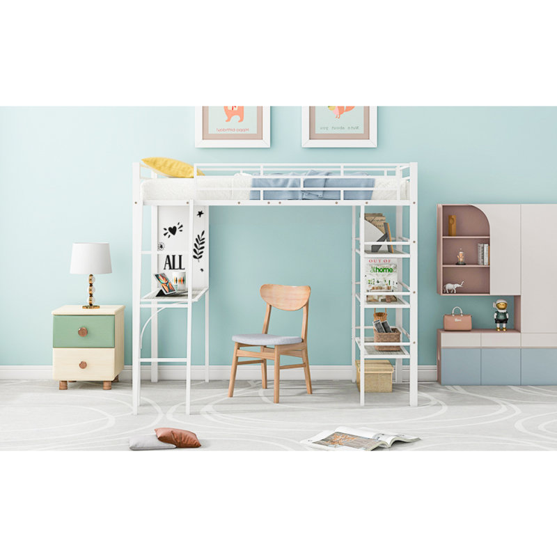 Lit mezzanine simple avec bureau et tableau blanc pour étude et rangement