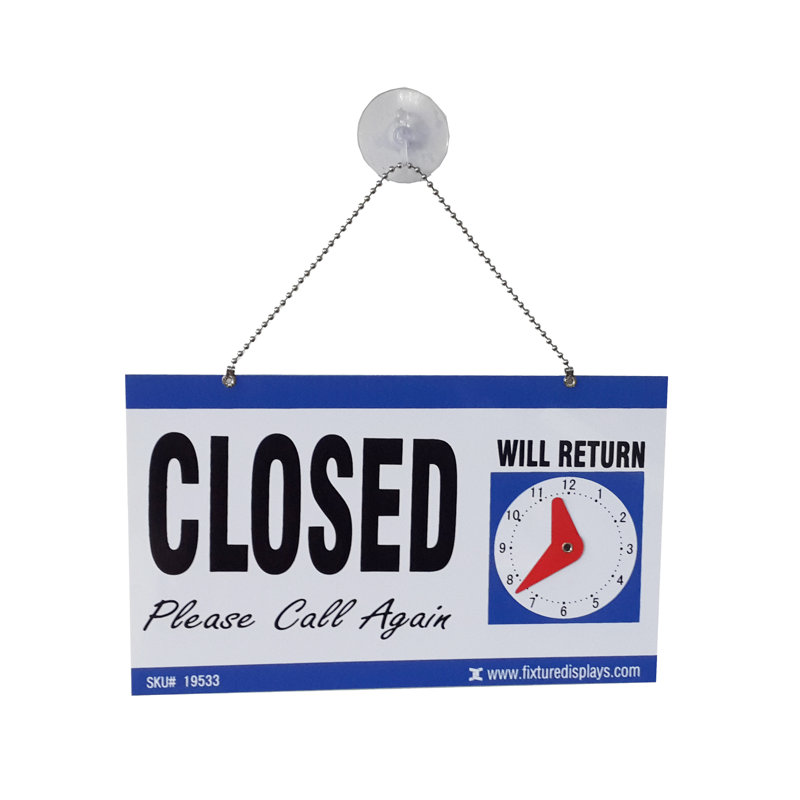 Fixturedisplays® Window Sign Reversible Open Sign Closed Sign Door Sign Suction Cup & Chain 19533