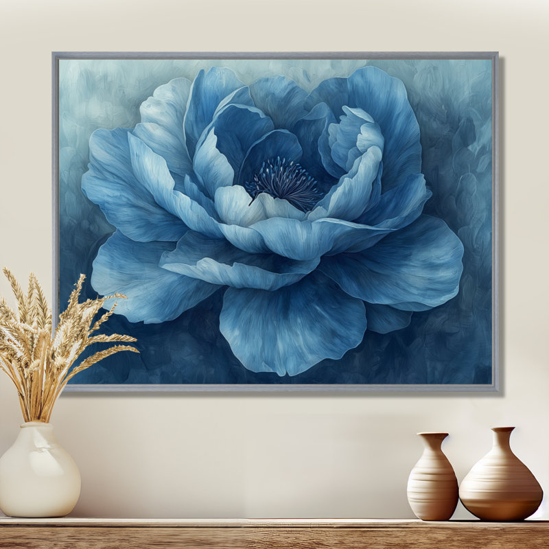 «Ranburne Blue Velvet Layers Of Pivoines I», art mural pivoines, H 16 po x l 32 po, Impression encadrée flottante