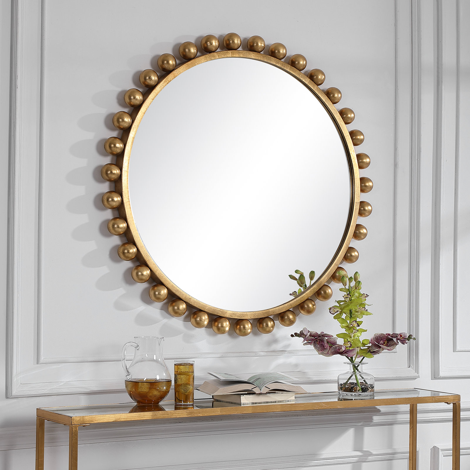 Suzie Metal Round Wall Mirror, Gold
