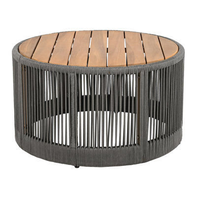 Diannah Patio Woven Rope Coffee Table With Acacia Wood Top by Ebern Designs