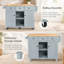 Îlot de cuisine mobile avec plateau rabattable, 3 tiroirs, tablettes de rangement et 5 roulettes, bleu gris-758743691
