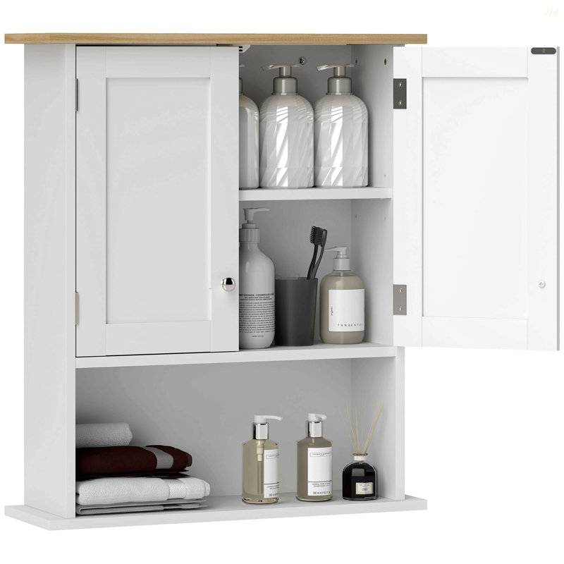 Bathroom Wall Cabinet, Modern Bathroom Cabinet Wall Mounted Medicine Cabinet With 2 Doors, Adjustable Shelf, Over The Toilet, White